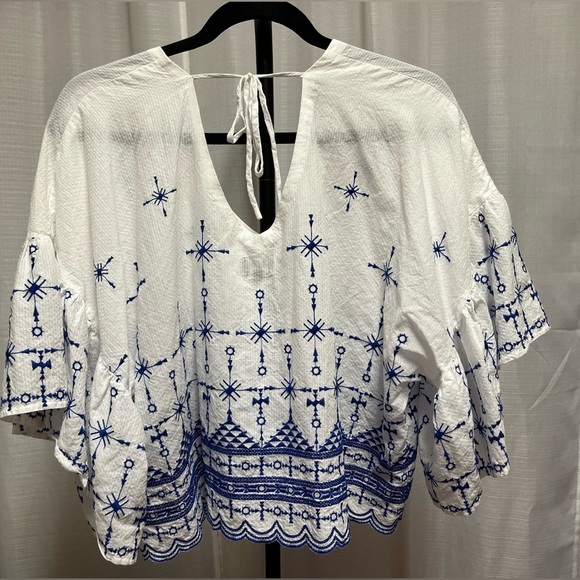 Bardot Royal and white boho top | size Large - Picture 5 of 7